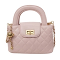 Pink quilted leather handbag with gold chain strap and spherical buckle detail - Pink