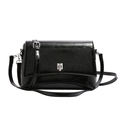 Glossy black oil wax leather underarm bag with vintage silver metal twist lock - Black