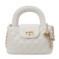 White quilted leather bag with gold ball chain and top handle in a French elegant style - White