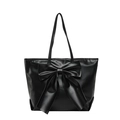 Schwarze Shopper-Tasche aus PU-Leder mit großer Schleife und schmalen Tragegriffen - Schwarz