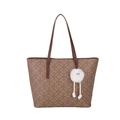 Brown vintage tote bag with MEIXING logo print and a cute white plush keychain accessory - MEIXING Monogram (Style 1)
