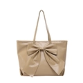 Minimalistische beige Tragetasche mit großer Schleife und langen Schultergurten - Khaki
