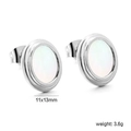 Detail view of 11x13mm oval stainless steel earrings with white mother of pearl inlay - Silver Oval Mother of Pearl Studs (EA5A010AS) / Silver (EA5A010AS)