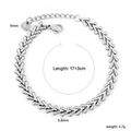 Bracciale minimalista in acciaio inossidabile con maglie a V e lunghezza 17+3cm - Bracciale in Acciaio Inossidabile a Maglia Grano Argentato (BR293501S)