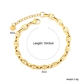 Détails d'un bracelet gourmette en acier doré avec dimensions et fermoir mousqueton - Bc211218g