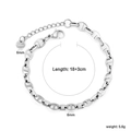 Bracelet chaîne groin de porc en acier inoxydable argenté avec fermoir réglable minimaliste - Bc211218s
