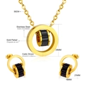 Detailed view of gold plated jewelry set featuring black cubic zirconia circles - Black Zirconia Style (SE901602G)