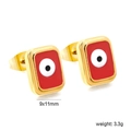 Detail van rode emaille boze oog oorknopjes in goud roestvrij staal, afmeting 9x11mm - Gouden Basis Rood Emaille (EA5A360EG)