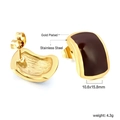 Dettagli di orecchini rettangolari in acciaio placcato oro con inserto in smalto marrone - Caffè Scuro (EA59630YG)