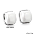 Detail view of square pearl earrings with silver twisted rope border, 16.4mm size - Silver Style (EA5A370AS) / Silver