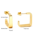 Detail view of 14K gold plated stainless steel square C-shaped earrings with dimensions - 14K Gold Plated (EA131201K)