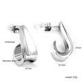 Detail view of J-shape stainless steel earrings with dimensions and antiallergic specs - Silver (EA549501S)