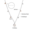 Detail view of stainless steel necklace with crystal accents and cutout oval pendant - Silver Oval Leaf Style (NE29480MS)