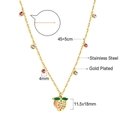Detail of gold plated stainless steel necklace featuring fruit pendant and cubic zirconia - Gold Strawberry Peach Style (NE29520MG)