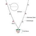 Detailed view of antiallergic strawberry pendant with dimensions on stainless steel chain - Silver Strawberry Peach Style (NE29520MS)