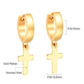 Vue détaillée de boucles d'oreilles créoles croix en acier doré avec spécifications de taille - Boucles d'Oreilles Créoles Larges Croix Or (3x12 mm)(EA556401G)