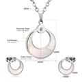 Detailed view of silver stainless steel jewelry set with dimensions and shell inlay - Silver (SE901501S)