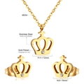 Detail view of gold-plated crown and cross jewelry set with tiny white zircon stones - Gold Crown Cross Style (SE221501G)