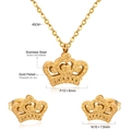Detailed dimensions of crown-shaped gold stainless steel necklace and earring set - Gold Matte Crown Style (SE224004G)