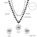 Detailoverzicht van evil eye kettingset inclusief afmetingen en productspecificaties - Zilveren Dubbellaagse Zonnestraal Boze Oog Set (SE25600KS)