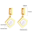 Detailed view of gold plated stainless steel geometric earrings with white shell inlay - Pentagon Mother of Pearl Style (EA55340AG)