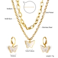 Detail showing gold butterfly earrings and layered necklace with sizing specifications - Golden Butterfly Set (SE25620AG)