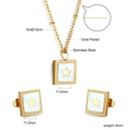 Macro detail of gold plated square shell necklace and star earrings set with measurements - Gold Square Star (SE25550AG)