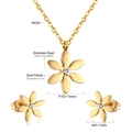 Detailed size parameters for gold-plated flower necklace and earrings stainless steel set - Polished Gold with Rhinestone (SE221401G)