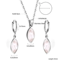 Detail of stainless steel necklace and earrings with marquise shell inlays and size labels - Silver Marquise Leaf (SE25570AS)