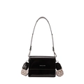Borsa a tracolla in pelle verniciata nera lucida con doppie cinghie e motivo chevron - Nero