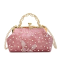 Vintage Abendtasche aus rosa Samt mit Perlen-Schmetterlings-Stickerei und Goldgriff - Rosa
