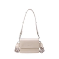 Borsa a tracolla chic in pelle verniciata crema con tracolla decorativa e scritte - Bianco