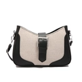 Bolso cuadrado pequeño retro en color de contraste con empalme de tela y hebilla metálica - Negro