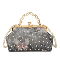 Grey velvet shell bag with pearl strap, butterfly embroidery and gold handle - Gray