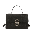 Sac à main carré noir à paillettes avec fermoir ovale en métal argenté élégant - Noir