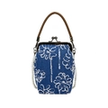 Sac bandoulière en denim bleu avec broderie florale et bandoulière en perles - Bleu