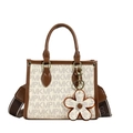 Women's tote bag with MKP print, dark brown leather handles and flower charm accessory - Off-white Letters