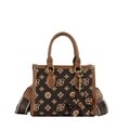 Brown monogram tote bag with floral patterns, GB letters and broad textile strap - Coffee Floral