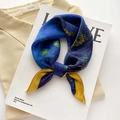 Artistic silk scarf detail featuring Van Gogh Starry Night oil painting print on blue fabric - Starry Night Art Print (ZS-246)