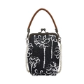 Sac bandoulière en denim bleu avec broderie florale blanche et chaîne en perles - Broderie Noire (FZ7516MHD) / Noir