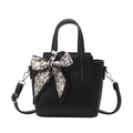 Sac à main seau noir à grain litchi avec foulard à cœurs et bandoulière amovible - Noir
