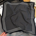 Detailed view of square silk scarf with black and white horseshoe chain geometric patterns - 70x70cm / Black