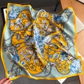Elegant mulberry silk square scarf featuring yellow and blue floral vine patterns - 65cmx65cm / Blue-Yellow