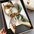 Elegant 65cm silk scarf with vintage geometric floral prints in a luxury gift box setting - 65*65cm / Khaki Border Artistic Print (ZC-85)