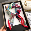 Elegant silk twilly scarf featuring vibrant geometric and floral prints for women - 65*65cm / Red Border Artistic Print (ZC-85)