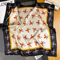 Pañuelo cuadrado de seda con estampado floral en crema y negro con fondo de lujo - 65x65cm / Borde Negro Floral (ZC-131)