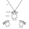 Details zum Eulen-Schmuckset mit Maßen von 10x12mm und der 45cm langen Kette aus Edelstahl - Silber Klarer Zirkonia (SE222001S)