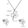 Detalle del conjunto de joyas trébol de acero inoxidable con dimensiones del colgante - Estilo Trébol de Tres Hojas Plateado Circonita (SE221301S)