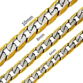 Macro detail of 6mm, 8mm, and 10mm mixed gold and silver Cuban link chains with star texture - Length 50cm / 8mm Gold and Silver Two-Tone (NC8051)