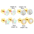 Lot de puces d'oreilles dorées 6mm avec étoiles en opale et cercles en matrice 2x2 - ET11260MG (Lot de 4 paires)